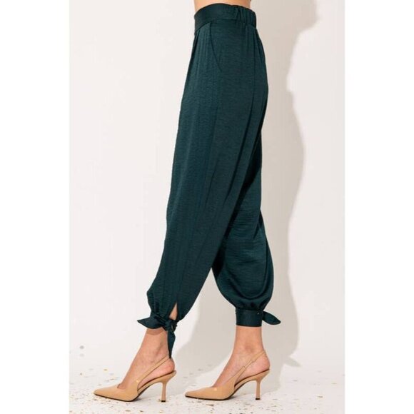 Green Bottom Tie Satin Pants - Picture 6 of 8